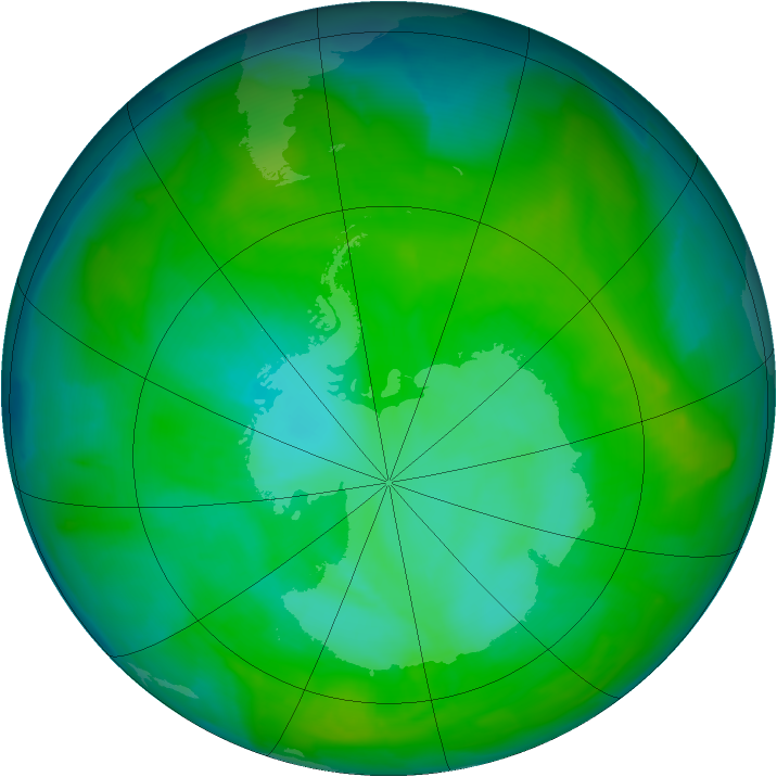 Antarctic ozone map for 20 December 2012